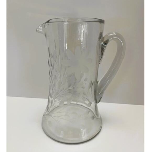 Vintage Tiffin Glass, Etched Floral & Stem, Cut Stem, Tall Glass Pitcher (1930s) - Picture 3 of 7